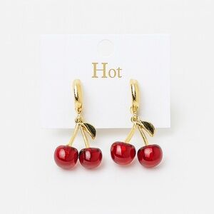 Cherry Drop Earrings | Red Cherry Dangle Earrings | Cute Fruit Jewelry